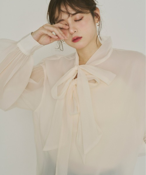Olu.（オルドット）の「2wayシアーダブルリボンブラウス（シャツ/ブラウス・レディース・アイボリー/ライトブルー/ベビーピンク・FREE）」の5枚目の写真