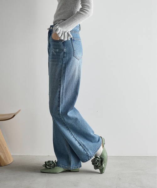 THE YOn(ザヨン)の「ハートダメージデニムパンツ(デニムパンツ・レディース・ブラック/ブルー・S/M)」の5枚目の写真