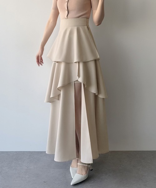 mipiarl(ミピアール)の「ハイウエストスリットティアードパンツスカート(スカート・レディース・ブラック/アイボリー/チャコール/ネイビー/グレイッシュベージュ/ブラウン・SMALL/MEDIUM/LARGE/X-LARGE)」の17枚目の写真