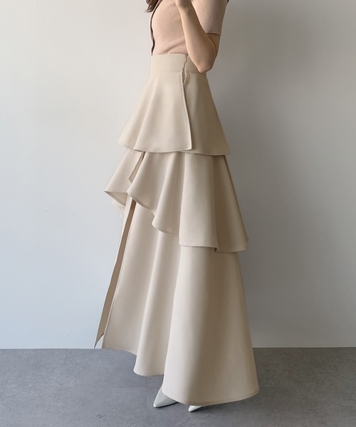 mipiarl(ミピアール)の「ハイウエストスリットティアードパンツスカート(スカート・レディース・ブラック/アイボリー/チャコール/ネイビー/グレイッシュベージュ/ブラウン・SMALL/MEDIUM/LARGE/X-LARGE)」の18枚目の写真