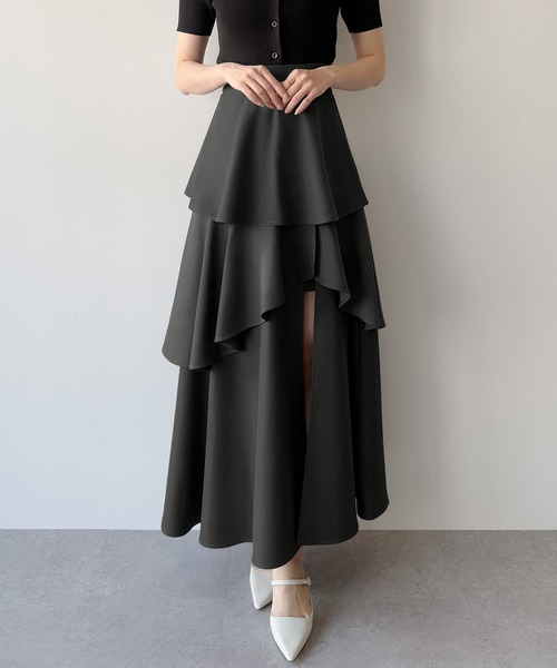 mipiarl(ミピアール)の「ハイウエストスリットティアードパンツスカート(スカート・レディース・ブラック/アイボリー/チャコール/ネイビー/グレイッシュベージュ/ブラウン・SMALL/MEDIUM/LARGE/X-LARGE)」の21枚目の写真