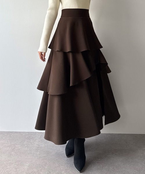 mipiarl(ミピアール)の「ハイウエストスリットティアードパンツスカート(スカート・レディース・ブラック/アイボリー/チャコール/ネイビー/グレイッシュベージュ/ブラウン・SMALL/MEDIUM/LARGE/X-LARGE)」の13枚目の写真