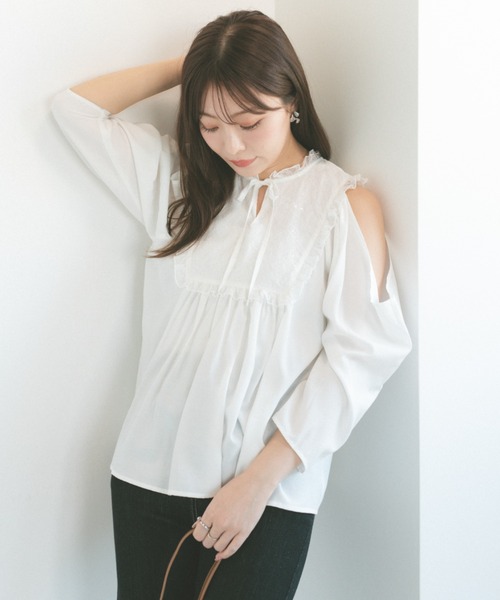 ECREL（エクレール）の「レースヨークドレープスリーブブラウス（シャツ/ブラウス・レディース・ホワイト/ピンク・FREE）」の6枚目の写真