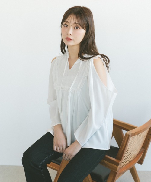 ECREL（エクレール）の「レースヨークドレープスリーブブラウス（シャツ/ブラウス・レディース・ホワイト/ピンク・FREE）」の5枚目の写真