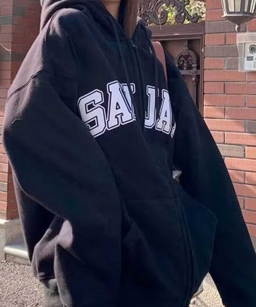 SPIGA（スピーガ）の「ｵｰﾊﾞｰｻｲｽﾞﾛｺﾞﾌﾟﾘﾝﾄｼﾞｯﾌﾟｱｯﾌﾟﾊﾟｰｶｰ（パーカー・レディース・アイボリー/ブラック/グレー・FREE）」の3枚目の写真