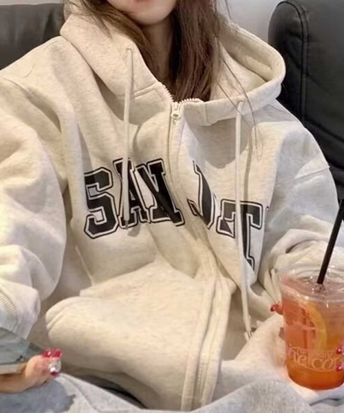 SPIGA（スピーガ）の「ｵｰﾊﾞｰｻｲｽﾞﾛｺﾞﾌﾟﾘﾝﾄｼﾞｯﾌﾟｱｯﾌﾟﾊﾟｰｶｰ（パーカー・レディース・アイボリー/ブラック/グレー・FREE）」の6枚目の写真