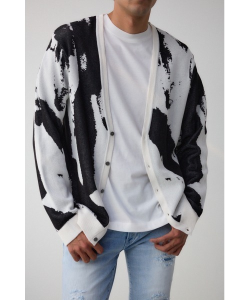 AZUL by moussy(アズールバイマウジー)の「総柄スリムフィットカーディガン(カーディガン/ボレロ・メンズ・ホワイト系その他/ブルー系その他3/ブラック系その他・LARGE/MEDIUM)」の1枚目の写真