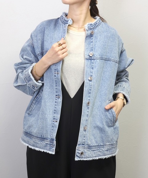 Aletta vita(アレッタビータ)の「バンドカラーデニムジャケット(デニムジャケット・レディース・ブルー/スミクロ/ホワイト・FREE)」の15枚目の写真