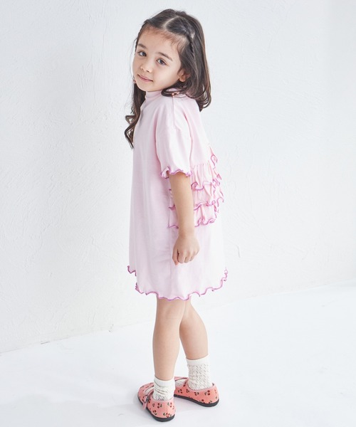 pairmanon（ペアマノン）の「【綿100%】配色メロー バックフリルワンピース（ワンピース・キッズ・グリーン系その他/ベージュ/ピンク・140/150/90/100/110/120/130）」の3枚目の写真