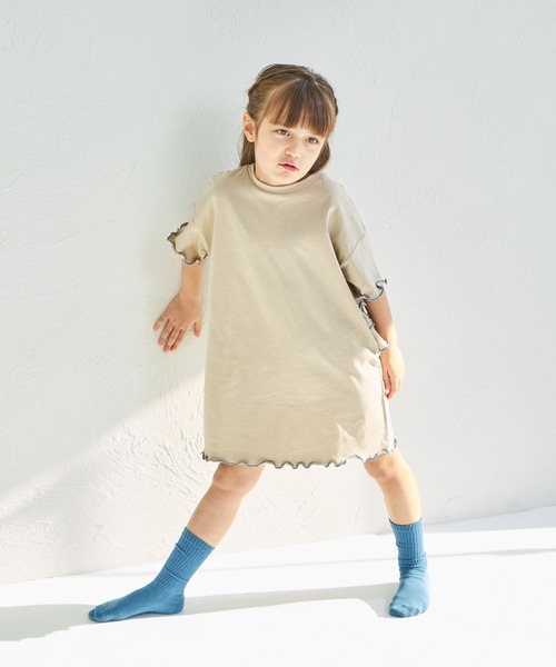 pairmanon（ペアマノン）の「【綿100%】配色メロー バックフリルワンピース（ワンピース・キッズ・グリーン系その他/ベージュ/ピンク・140/150/90/100/110/120/130）」の10枚目の写真