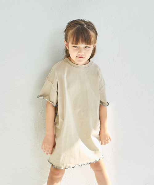 pairmanon（ペアマノン）の「【綿100%】配色メロー バックフリルワンピース（ワンピース・キッズ・グリーン系その他/ベージュ/ピンク・140/150/90/100/110/120/130）」の14枚目の写真