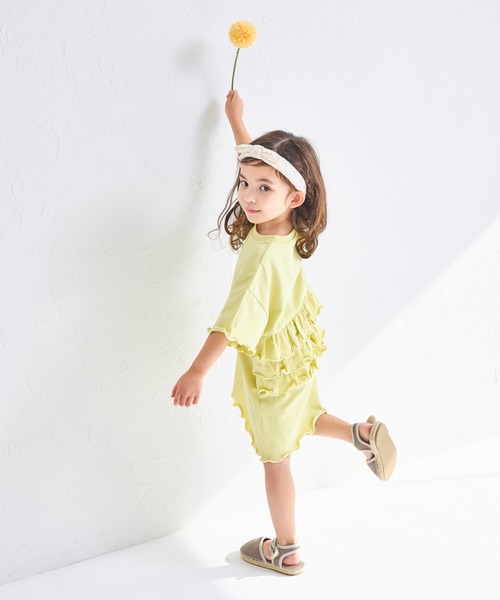 pairmanon（ペアマノン）の「【綿100%】配色メロー バックフリルワンピース（ワンピース・キッズ・グリーン系その他/ベージュ/ピンク・140/150/90/100/110/120/130）」の15枚目の写真