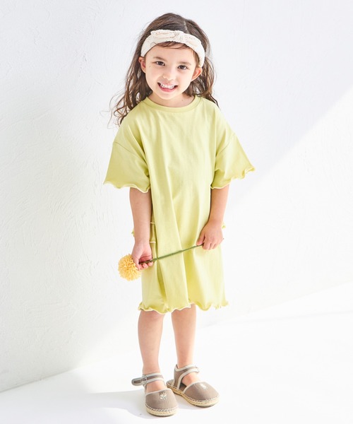 pairmanon（ペアマノン）の「【綿100%】配色メロー バックフリルワンピース（ワンピース・キッズ・グリーン系その他/ベージュ/ピンク・140/150/90/100/110/120/130）」の4枚目の写真