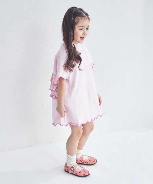 pairmanon（ペアマノン）の「【綿100%】配色メロー バックフリルワンピース（ワンピース・キッズ・グリーン系その他/ベージュ/ピンク・140/150/90/100/110/120/130）」の6枚目の写真