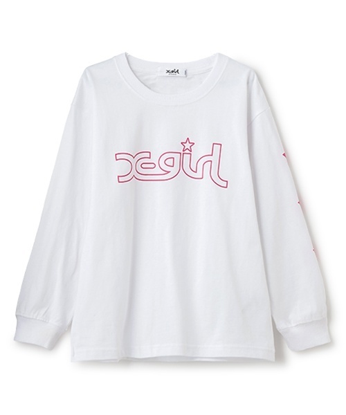 X-girl Stages(エックスガールステージス)の「ミルズロゴ長袖Tシャツ(Tシャツ/カットソー・キッズ・ホワイト/ライトブルー/ブラック・80cm/100cm/110cm/90cm/120cm/130cm/140cm)」の2枚目の写真