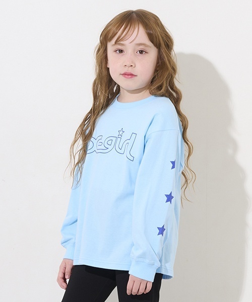 X-girl Stages(エックスガールステージス)の「ミルズロゴ長袖Tシャツ(Tシャツ/カットソー・キッズ・ホワイト/ライトブルー/ブラック・80cm/100cm/110cm/90cm/120cm/130cm/140cm)」の4枚目の写真