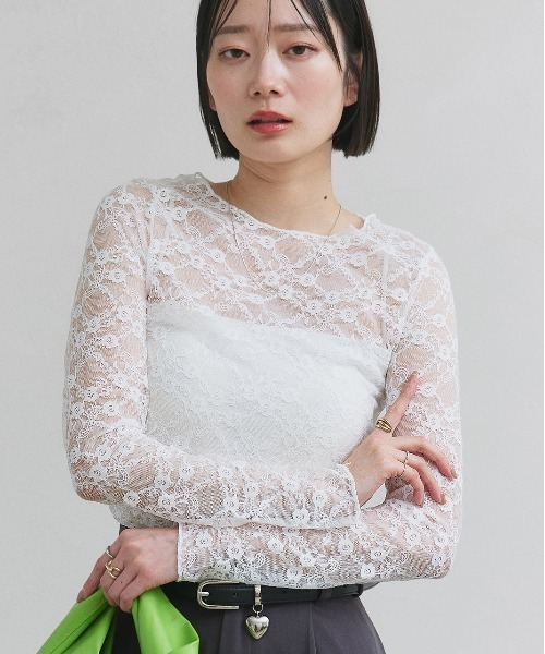 ad thie(アドティエ)の「クルーネック レース カットソー(Tシャツ/カットソー・レディース・オフホワイト/ブラック・FREE)」の2枚目の写真