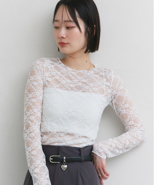 ad thie(アドティエ)の「クルーネック レース カットソー(Tシャツ/カットソー・レディース・オフホワイト/ブラック・FREE)」の4枚目の写真