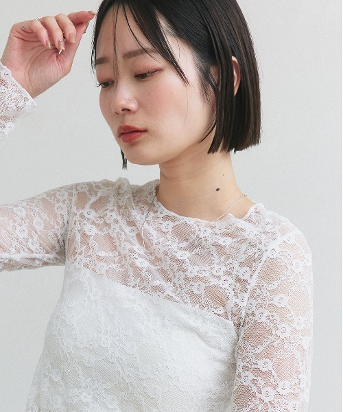 ad thie(アドティエ)の「クルーネック レース カットソー(Tシャツ/カットソー・レディース・オフホワイト/ブラック・FREE)」の5枚目の写真
