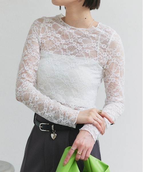 ad thie(アドティエ)の「クルーネック レース カットソー(Tシャツ/カットソー・レディース・オフホワイト/ブラック・FREE)」の7枚目の写真