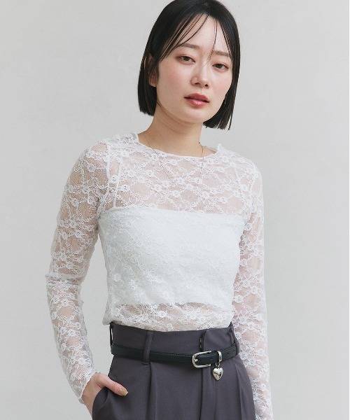 ad thie(アドティエ)の「クルーネック レース カットソー(Tシャツ/カットソー・レディース・オフホワイト/ブラック・FREE)」の8枚目の写真