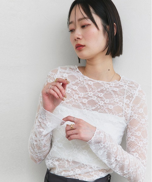 ad thie(アドティエ)の「クルーネック レース カットソー(Tシャツ/カットソー・レディース・オフホワイト/ブラック・FREE)」の9枚目の写真