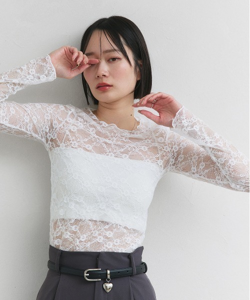 ad thie(アドティエ)の「クルーネック レース カットソー(Tシャツ/カットソー・レディース・オフホワイト/ブラック・FREE)」の10枚目の写真
