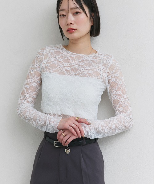 ad thie(アドティエ)の「クルーネック レース カットソー(Tシャツ/カットソー・レディース・オフホワイト/ブラック・FREE)」の11枚目の写真