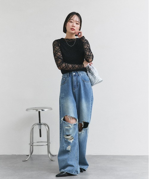 ad thie(アドティエ)の「クルーネック レース カットソー(Tシャツ/カットソー・レディース・オフホワイト/ブラック・FREE)」の13枚目の写真