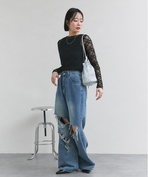 ad thie(アドティエ)の「クルーネック レース カットソー(Tシャツ/カットソー・レディース・オフホワイト/ブラック・FREE)」の14枚目の写真