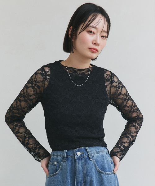 ad thie(アドティエ)の「クルーネック レース カットソー(Tシャツ/カットソー・レディース・オフホワイト/ブラック・FREE)」の15枚目の写真