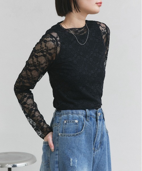 ad thie(アドティエ)の「クルーネック レース カットソー(Tシャツ/カットソー・レディース・オフホワイト/ブラック・FREE)」の18枚目の写真