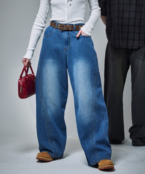 FREAK'S STORE（フリークスストア）の「限定展開 MR HEARTS/ミスターハーツ VINTAGE WASH CURVE LINE DENIM（デニムパンツ・メンズ・ブルー/ブラック/サックスブルー/ブラウン・SMALL/MEDIUM/LARGE）」の10枚目の写真