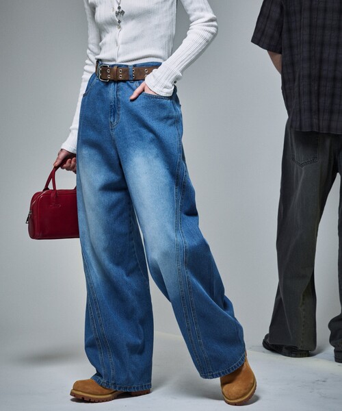 FREAK'S STORE（フリークスストア）の「限定展開 MR HEARTS/ミスターハーツ VINTAGE WASH CURVE LINE DENIM（デニムパンツ・メンズ・ブルー/ブラック/サックスブルー/ブラウン・SMALL/MEDIUM/LARGE）」の13枚目の写真