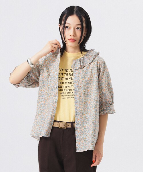 ブラウス シャツ リバティ フリル 5分袖 シャツ レディース セール】リバティ フリル 5分袖 シャツ（シャツ/ブラウス