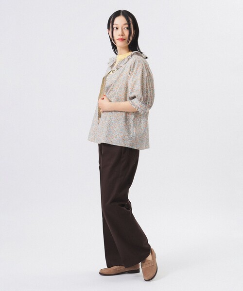 BEAMS BOY（ビームスボーイ）の「リバティ フリル 5分袖 シャツ（シャツ/ブラウス・レディース・ネイビー/アイボリー・ONE SIZE）」の4枚目の写真