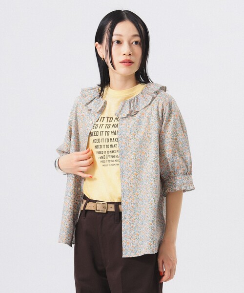 BEAMS BOY（ビームスボーイ）の「リバティ フリル 5分袖 シャツ（シャツ/ブラウス・レディース・ネイビー/アイボリー・ONE SIZE）」の6枚目の写真