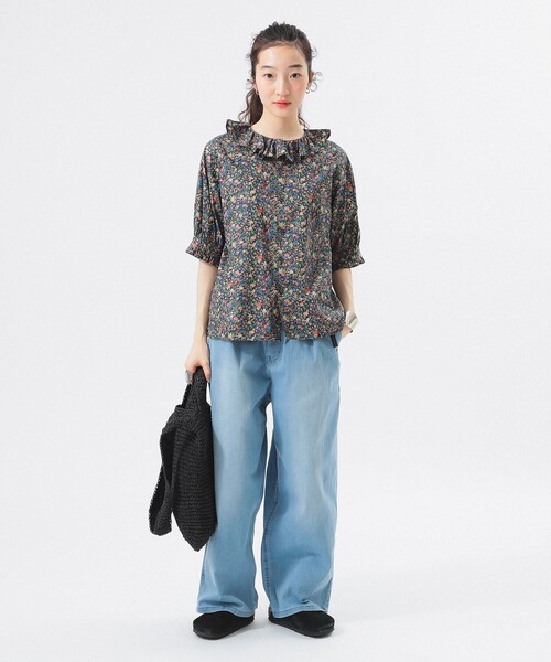 BEAMS BOY（ビームスボーイ）の「リバティ フリル 5分袖 シャツ（シャツ/ブラウス・レディース・ネイビー/アイボリー・ONE SIZE）」の7枚目の写真