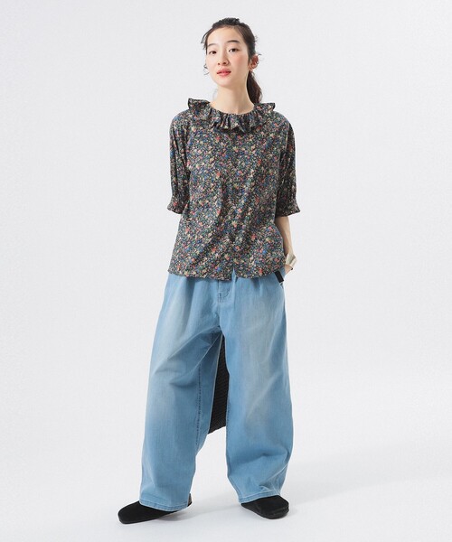 BEAMS BOY（ビームスボーイ）の「リバティ フリル 5分袖 シャツ（シャツ/ブラウス・レディース・ネイビー/アイボリー・ONE SIZE）」の8枚目の写真