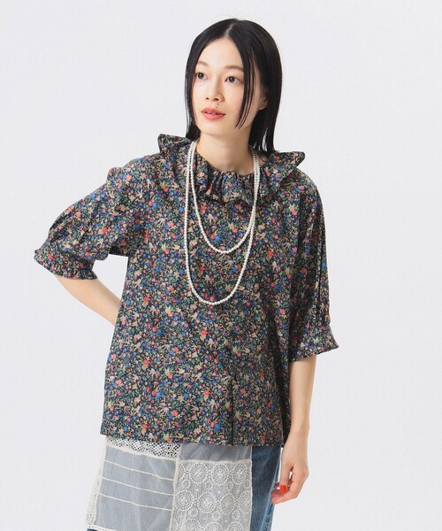 BEAMS BOY（ビームスボーイ）の「リバティ フリル 5分袖 シャツ（シャツ/ブラウス・レディース・ネイビー/アイボリー・ONE SIZE）」の12枚目の写真