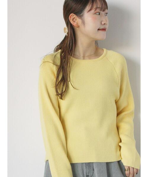 ehka sopo(エヘカソポ)の「◎クルーリブニット(ニット/セーター・レディース・キナリ/イエロー/ブルー/ブラック・F)」の4枚目の写真