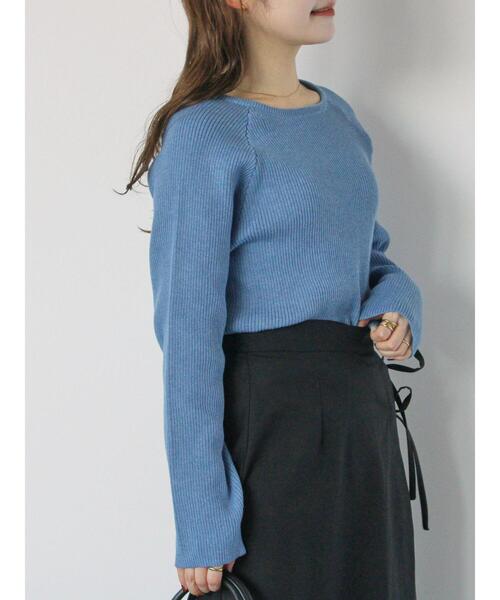 ehka sopo(エヘカソポ)の「◎クルーリブニット(ニット/セーター・レディース・キナリ/イエロー/ブルー/ブラック・F)」の3枚目の写真