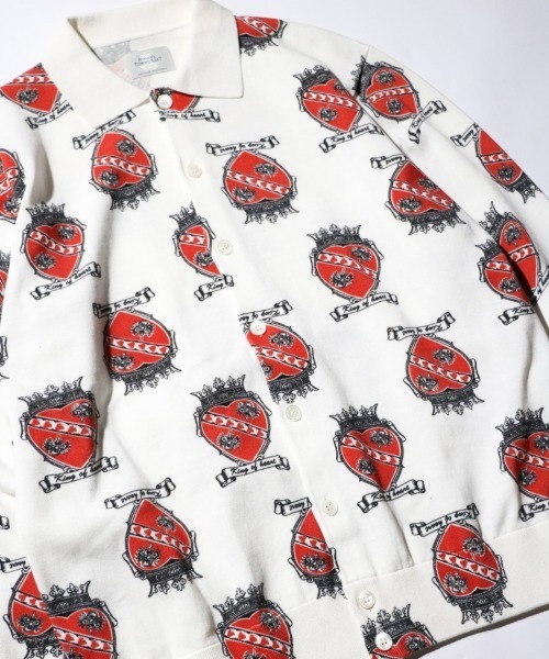 タウンクラフト PRINTED ランチ柄 ハートクラウン柄 ポロカーディガン セール】TOWNCRAFT / タウンクラフト PRINTED POLO CARDIGAN