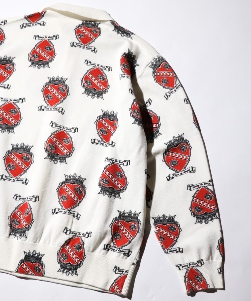 タウンクラフト PRINTED ランチ柄 ハートクラウン柄 ポロカーディガン セール】TOWNCRAFT / タウンクラフト PRINTED POLO CARDIGAN