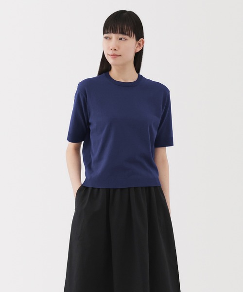 無印良品(ムジルシリョウヒン)の「婦人 UVカット強撚コットン五分袖セーター(ニット/セーター・レディース・ブラック/ネイビー/オフホワイト/アイボリー・S/M/L/XL)」の4枚目の写真