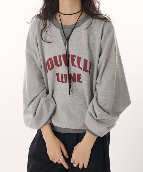 MUHET(ミュエータ)の「synthetic leather logo volume sweatshirt / 合皮ロゴボリュームスウェット(スウェット・レディース・ブラウン/杢グレー・FREE)」の1枚目の写真