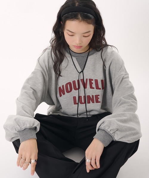 MUHET(ミュエータ)の「synthetic leather logo volume sweatshirt / 合皮ロゴボリュームスウェット(スウェット・レディース・ブラウン/杢グレー・FREE)」の5枚目の写真