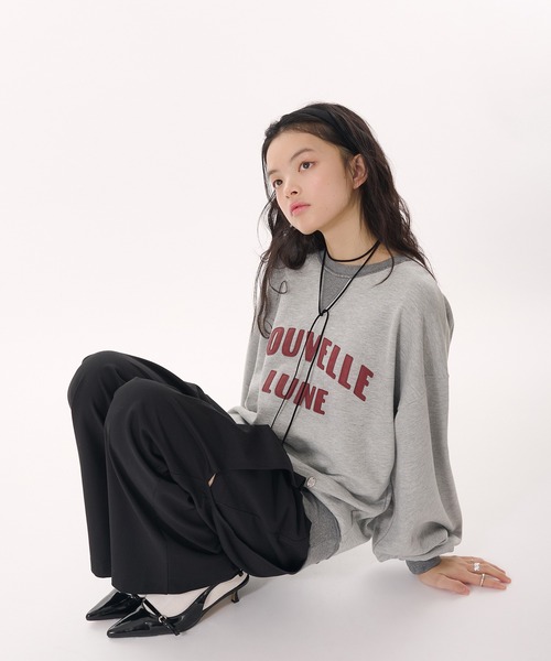 MUHET(ミュエータ)の「synthetic leather logo volume sweatshirt / 合皮ロゴボリュームスウェット(スウェット・レディース・ブラウン/杢グレー・FREE)」の9枚目の写真