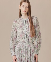 【婦人画報掲載】【BIBURY FLOWER】ドローイングカラーバイブリーフラワーブラウス