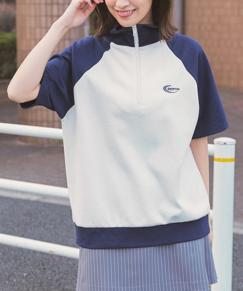 Honeys（ハニーズ）の「ハーフジップゆるトップス（スウェット・レディース・アイボリー/杢グレー/スミクロ/オートミール・S/M/L）」の6枚目の写真